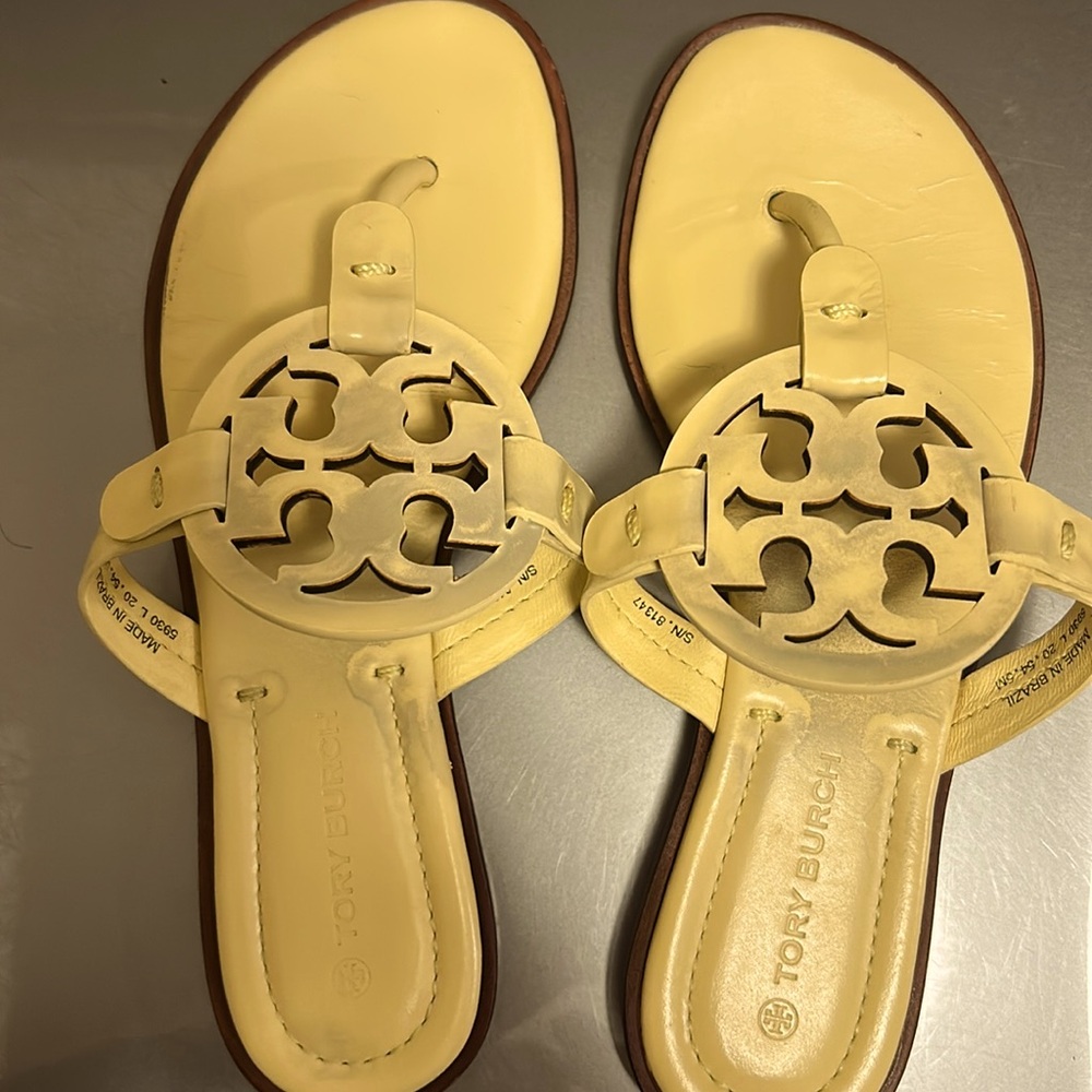 Tory Burch Yellow Flat Sandals with Medallion Design